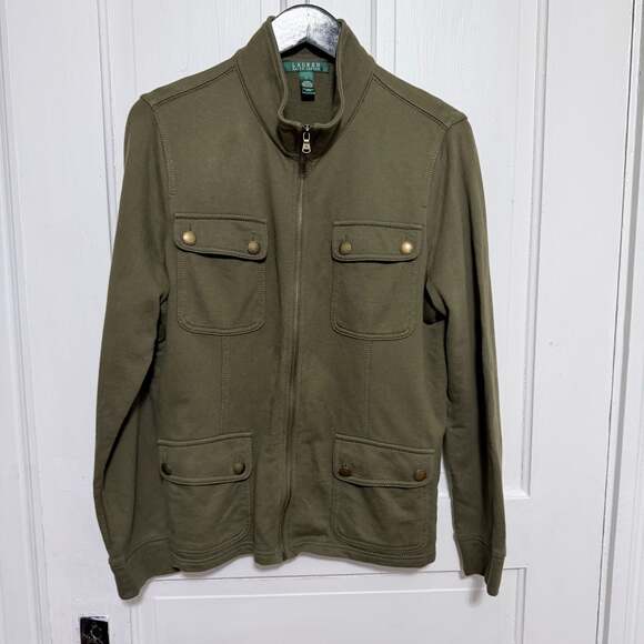 Lauren Ralph Lauren Jackets & Blazers - Lauren Ralph Lauren Olive Green Cotton Full Zip Military Style Pocket Jacket L
